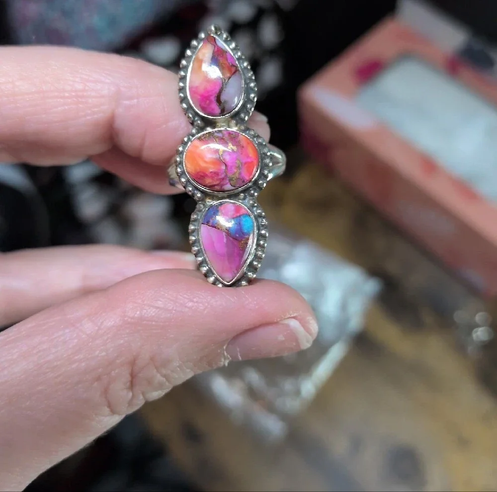 Silver Triple Stone Teardrop Turquoise Ring